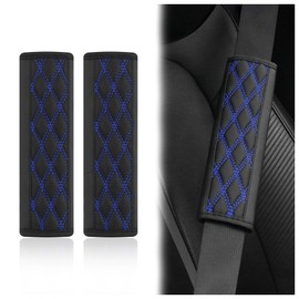 wedfish 2PCS Car Seat Belt Cover Pads,Leather Seatbelt Covers Protect Shoulder and Neck Car Accessories Interior,Universal Car Seat Strap Pads Car Decorations for Most Cars Trucks (Black/Blue)