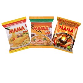 Mama Oriental Style instant noodles Mix Flavor Bundle Package Total 30 Packs (3 Best Flavor Mix Chicken, Pork, Creamy Shrimp) 3 flavors 10 bags each total 30 bags