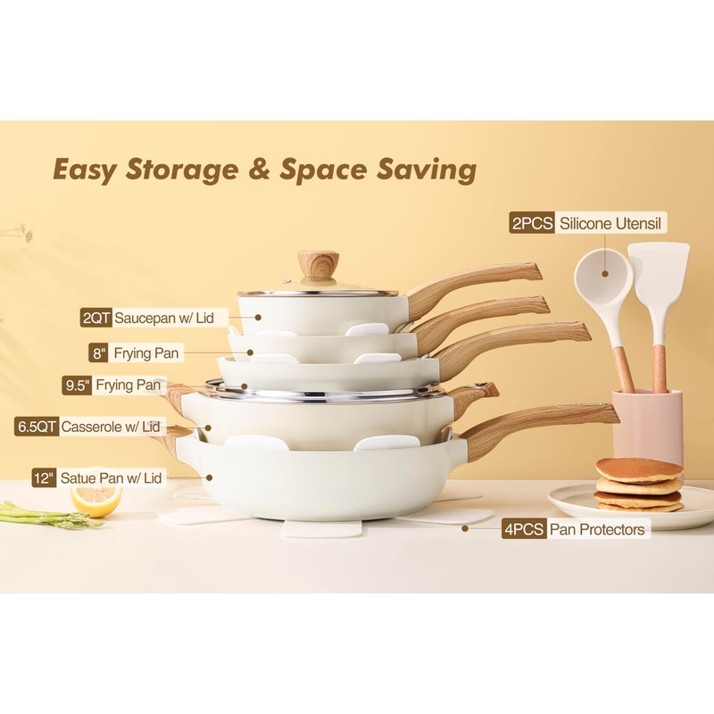 SENSARTE Ceramic Cookware Sets, Pots and Pans Set Non stick,