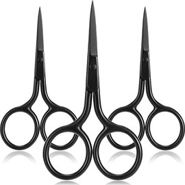 3 Pack Nose Hair Scissors Facial Hair Scissors Small Scissors Stainless Steel Straight Tip Scissor for Eyebrows, Nose, Moustache, Beard (Black)