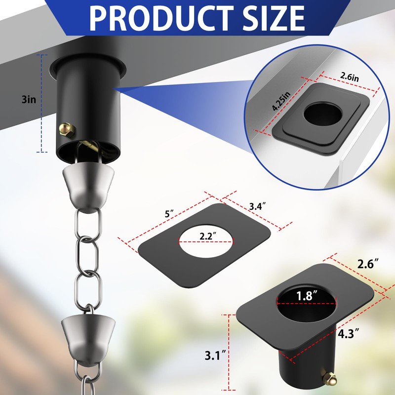 Fengone 2pack Rain Chain Gutter with Bolt Anti-Rust Black Metal