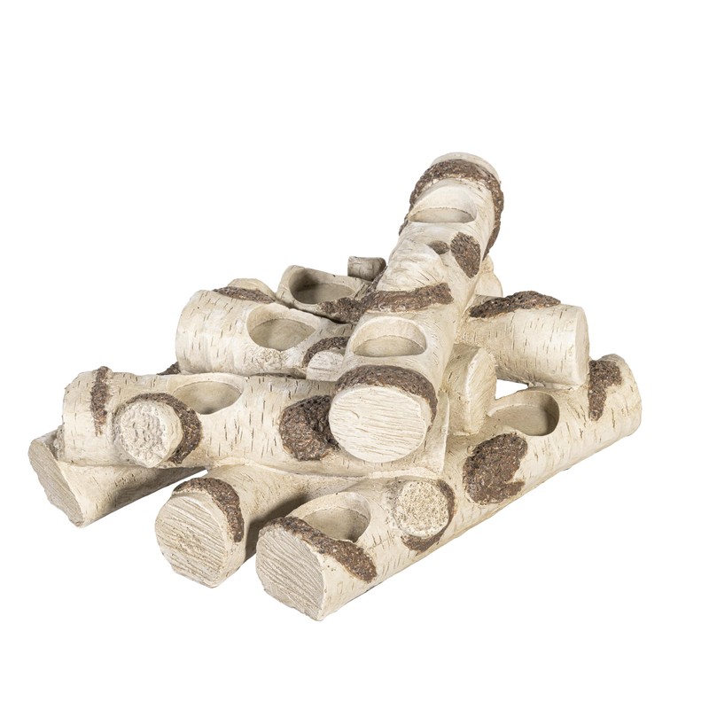 Plow & Hearth Faux Birch Wood Resin Logs Candle Holder