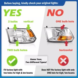 karsparehub Chrome Headlights For 2009-2018 Dodge Ram 1500 2500 3500 Quad w/Bulbs Left+Right