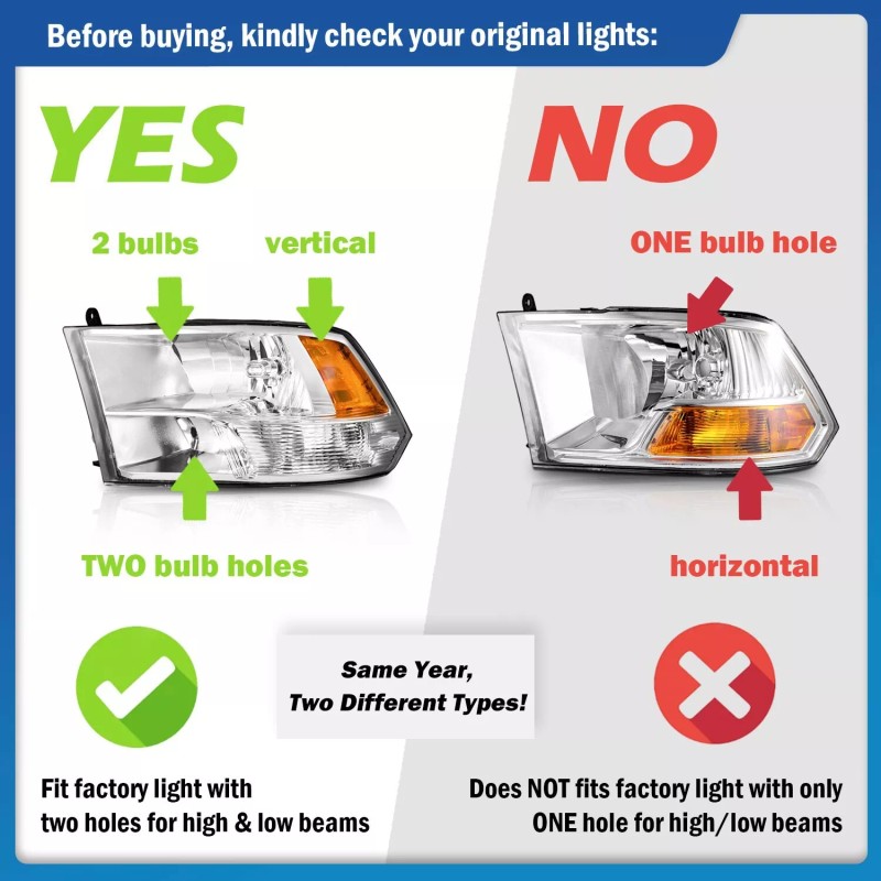 karsparehub Chrome Headlights For 2009-2018 Dodge Ram 1500 2500 3500