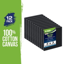 US Art Supply 3" x 3" Black Mini Professional Primed Stretched Canvas (1-Pack of 12-Black Mini Canvases)