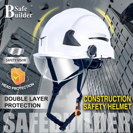 SAFEBUILDER G2 Safety Helmet Type 2 Hard Hats with Visor Lightweight Adjustable Size for Industrial Construction Rescue Work at Height OSHA (Type 2 Class E,G&C(No Vented), G2E-White with Clear Visor)