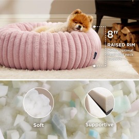 Bedsure Donut Small Dog Bed - Dog Beds for Small Dogs with Corduroy Fleece & Anti Slip Bottom, Round Faux Fur Pet Beds with Washable Removable Cover, Blush Pink, 23x23x8 inches