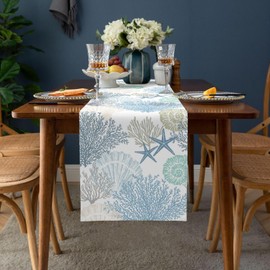 Guozhida Nautical Coastal Table Runners Ocean Beach Coral Table Runners for Dining Room Starfish Blue Teal Dinner Runner Kitchen Parties Patio Decor, 13x72 Inch, GWC20240516-SHZF05710ZQDIGUO