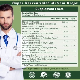 2 PACK Mullein Drops for Lungs, Detox and Cleanse Mullein Extract Supplement