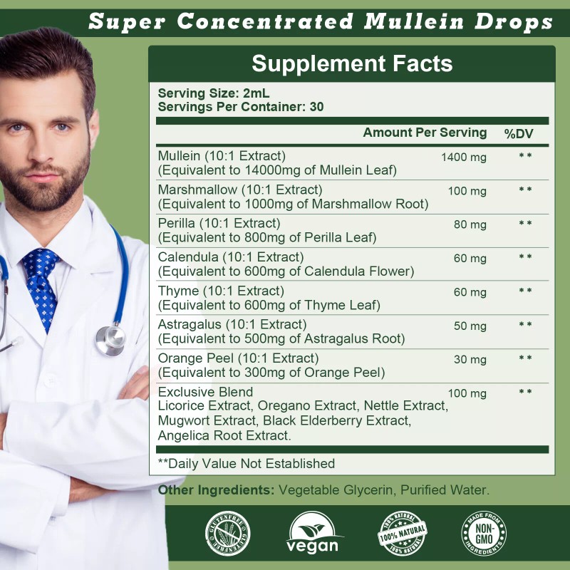 2 PACK Mullein Drops for Lungs, Detox and Cleanse Mullein