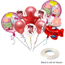 Anime Birthday Party Supplies 10Pcs Foil Balloons for Party Decorations for Girls Favors (red)