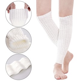 YKYUASD Womens Ribbed Leg Warmers Knitted Long Socks Boot Socks Ankle Heap Sock for Winter Party Sports (white, 15.7 inch)