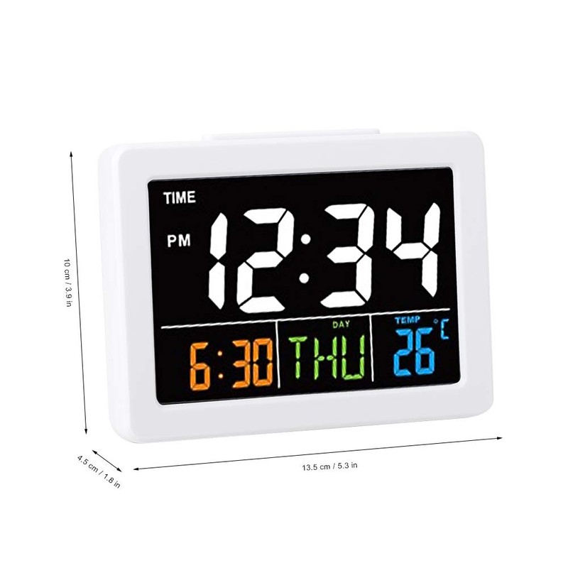 Natudeco Digital Alarm Clock Colorful Large Screen LCD Electronic Desk