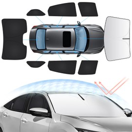 Sunsdrew 8PCS Windshield Sun Shade Kit for 2016-2021 Honda Civic 10th Gen. Full Rear&Side Window Privacy Sunshade Foldable Sun Visor Protector Blocks UV&Heat Civic Interior Accessories
