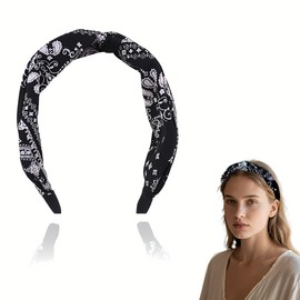Paisley Bandana Headband Hairband for Women Girls Black Twist Knot Headband for Washing Face Makeup Knotted Knot Hairband for Thick Fine Hair Black Bandana Hair Accessories