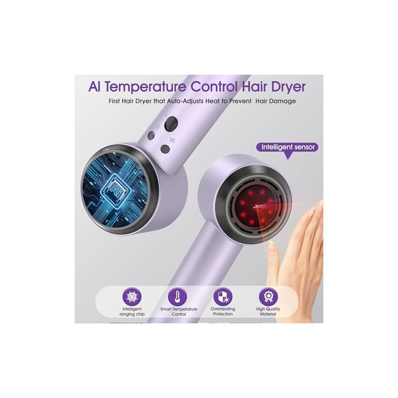 Ionic Hair Dryer with Auto-Adjusting Sensor,AI Hair Dryer with Magnetic