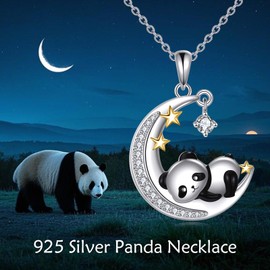 YAFEINI Raccoon Chain 925 Sterling Silver Moon Star Pendant Necklace Cute Raccoon Jewellery Gifts for Women Teenager Girls, Cubic Zirconia, Cubic Zirconia