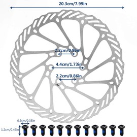 Bicycle Brake Disc 160/180/203 mm Pack of 2 Stainless Steel Bicycle Brake Discs with 12 Screws for Most Bicycles Road Bike Mountain Bike BMX MTB (203 mm)