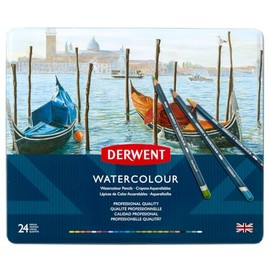 Derwent Watercolor 32883 Pencils Lápices Acuarelables, Mina de 3.4 mm, Estuche de Metal, 24 Unidades