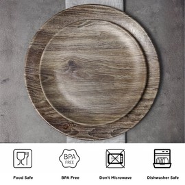 TP 18-Piece Dinnerware Set, Melamine Dishes Set with Bowls and Plates, Service for 6, Non-breakable Lightweight Dining Tableware, Grayish-brown Wood Grain