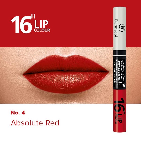 Dermacol DC 16-Hour Long-lasting Liquid Lipstick | Lip Plumper Balm & Colour Gloss | Beauty Cosmetics with Matte and Glitter Finish | Two-Phase Set | Non-drying formula | No.4 Absolute Red, 7.1 ml