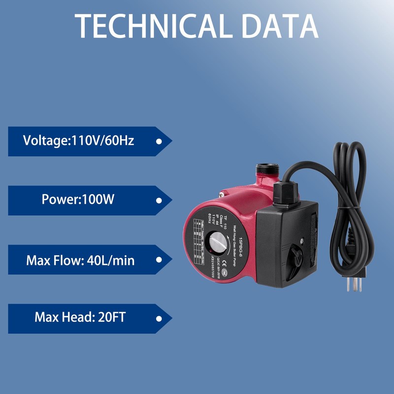 Hot Water Recirculating Pump with 3-Speed Control,Large Flow & Quiet