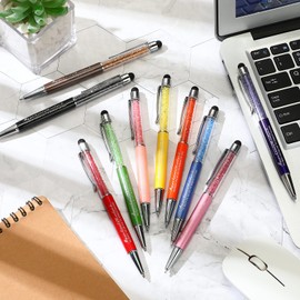 Sinmoe 20 Pcs Employee Motivational Quotes Pens with Stylus Tip 2 in 1 Crystal Diamond Retractable Inspirational Ballpoint Pen Black Ink Crystal Pens for Adults Nurse Teacher School Office Graduation