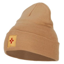 New Mexico Flag Map Embroidered Long Beanie - Khaki OSFM