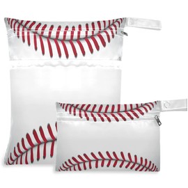 visesunny Baseball Sport 2Pcs Wet Bag with Zippered Pockets Washable Reusable Roomy for Travel,Beach,Pool,Daycare,Stroller,Diapers,Dirty Gym Clothes, Wet Swimsuits, Toiletries
