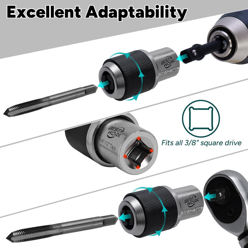 Bestwork 3pcs Adjustable Tap Socket Set, 3/8" Drive Tap Handle