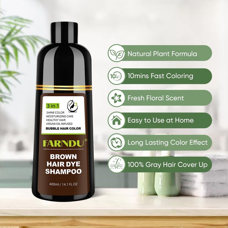 Brown Hair Dye Shampoo for Women Men, Gray Hair Coverage,