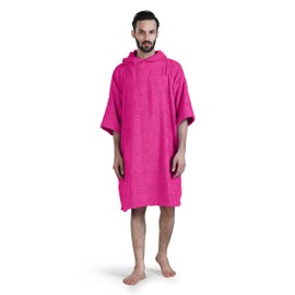 ALLEN & MATE Adult Changing Robe - Quick Dry 100% Terry Cotton Beach Poncho Towel with Hood & Pockets - Ideal for Men & Women (Pink Starfish)