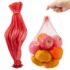 GORGECRAFT Pack of 100 Red Plastic Mesh Bags Durable Reusable for Garden Melons Support Holder Hammock for Hanging Drawstring Watermelons Onion Mesh Bags for Support