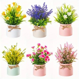 Lavender Green Artificial Plants 4pcs 6pcs Small Potted Plants for Desk Window Kitchen Bathroom Decor Wedding Centerpiececolor: 6 basin combination 1 Yellow