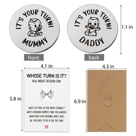 New Parents Decision Coin for Mum Dad Newborn Baby Gifts Set with Card Envelope Funny Decision Coin Stainless Steel Silver Coin for New Parents