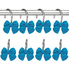 Navy Bow Shower Curtain Hooks Set of 12 - Resin Decorative Bathroom Curtain Shower Curtain Hooks, Cute and Durable Design, Fits Standard Shower Curtain Rods, Easy Slide Installation