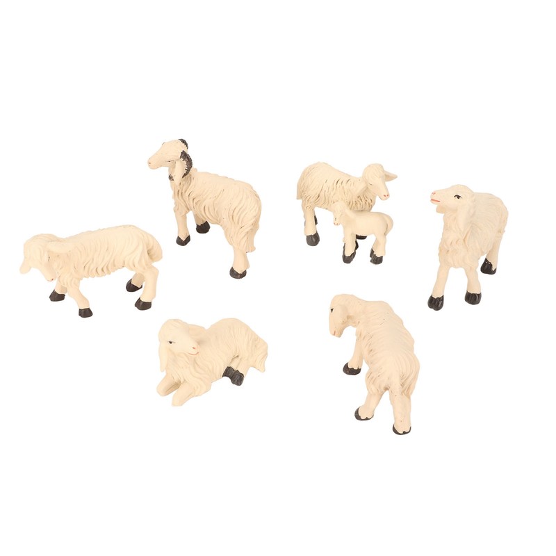 6Pcs Miniature Sheep Figurine Durable Resin Hand Painted UV Protection