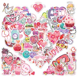 100pcs Pink Holographic Love Stickers Pack, Coquette Aesthetic Romantic Wedding Valentine’s Day Gift, Waterproof Vinyl Decal for Water Bottle, Laptop, Phone, Spicy BookTok for Girls & Book Lover