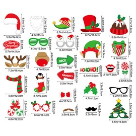 Jagowa 32PCS Christmas Photo Booth Props Xmas Santa Hat DIY Dress-up Party Decorations Photography Selfie Props Set For Christmas Supplies