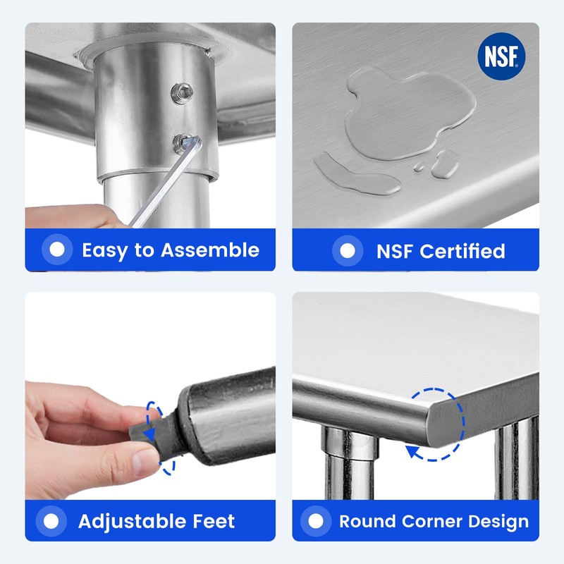 Hally Stainless Steel Table for Prep & Work 14 x