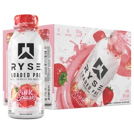 RYSE Loaded Pre Workout Drink - Pink Splash - Sugar-Free, Ready to Drink Energy Supplement with 325mg Caffeine, Citrulline & Beta Alanine for Focus & Pump - 12 fl oz Bottles (Pack of 12)