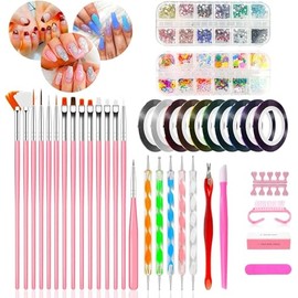 60pcs Pinceles para Pintar Uñas, Kit de Accesorios Decoración Uñas Nail Art Kit de Manicura Diseño con 15 Brochas de Uñas,Accesorios Decoración para D
