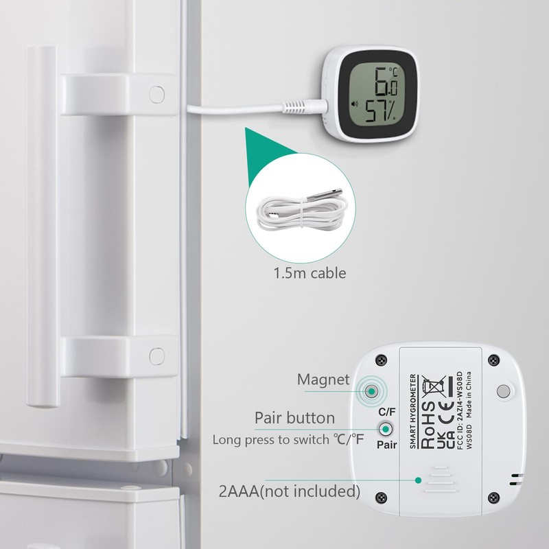 ORIA Fridge Thermometer, Digital Bluetooth Freezer Thermometer with App, 164ft