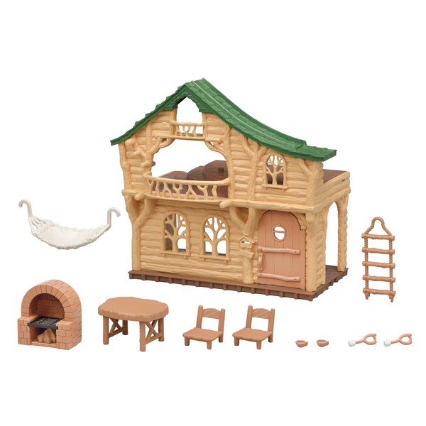 Calico Critters Lakeside Lodge Gift Set, Collectible Dollhouse with Figures, Furniture and Accessories, Pink Medium