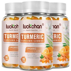 Turmeric Curcumin Gummies with Ginger & Black Pepper Herbal Supplement-160 Count for Adults and Kids, 2400mg - Tumeric Gummy Supplements Vegan, Organic, Gelatin-Free 3 Pack