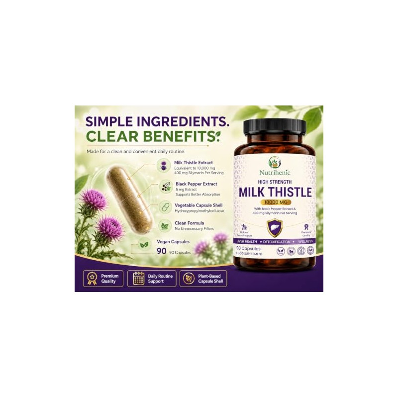 Milk Thistle High Strength 10000mg | 400mg Premium Silymarin per
