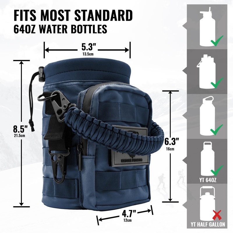 NATURE PIONEOR 32 64 128oz Tactical Water Bottle Pouch, Multi-Function
