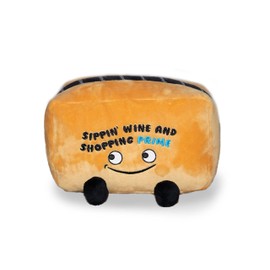 Punchkins - Sippin' Wine and Shoppin' Prime!! Shipping Box Plushie - Funny Pun White Elephant Cute Adult Gag Gift