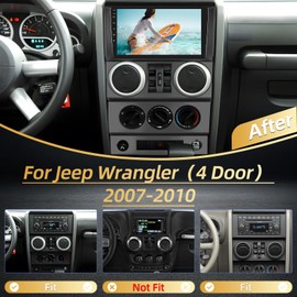 2+64G Android Car Stereo for Jeep Wrangler (4 Door) 2007 2008 2009 2010 - Wireless Carplay & Android Auto - 9 Inch Touchscreen Radio with EQ DSP, GPS, WiFi, FM/RDS + AHD Rear View Camera