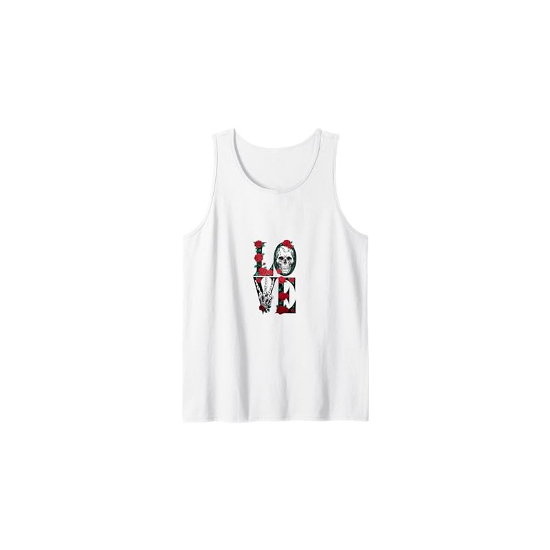 Love Decorated with Rose and Skull Tank Top